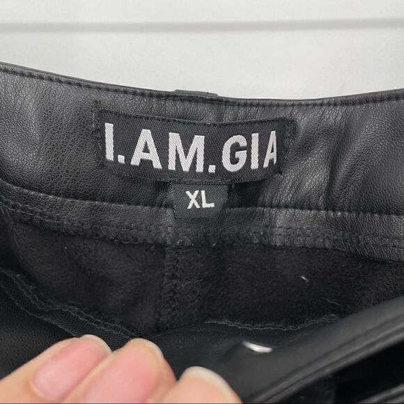 I.AM.GIA  Black Wide Flare Leg High Rise Vegan Leather Stretch Pants X Large - Picture 6 of 8